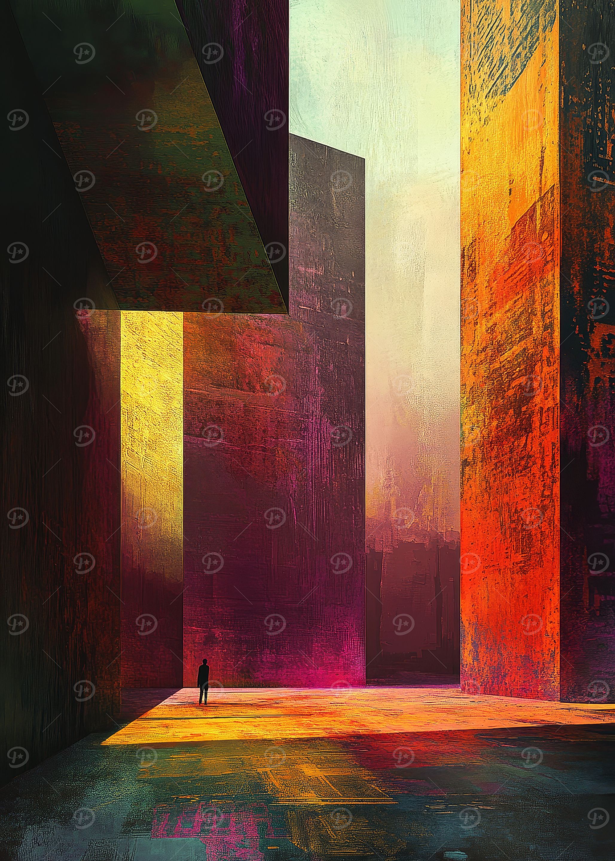 'Abstract Architecture with Figure' Poster, picture, metal print, paint ...