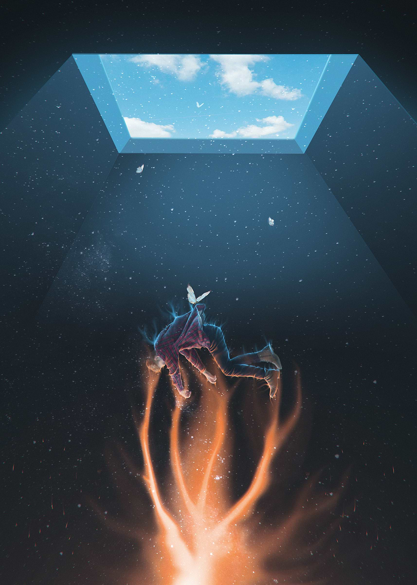 Fireboy Falling 'Falling Man with Butterflies and Flames' Poster, picture, metal print ...