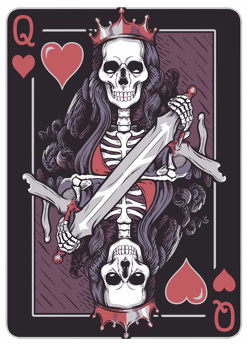 銀髑髏　 銀麗刻牌髑髏輪 Queen of Hearts SkullRing スカルリング