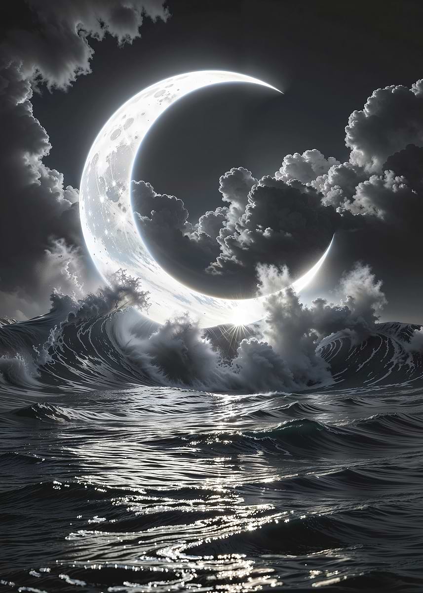 Cresent Rise Drawing 'Crescent Chaos - The Moon Rises Through the Storm' Poster, picture ...