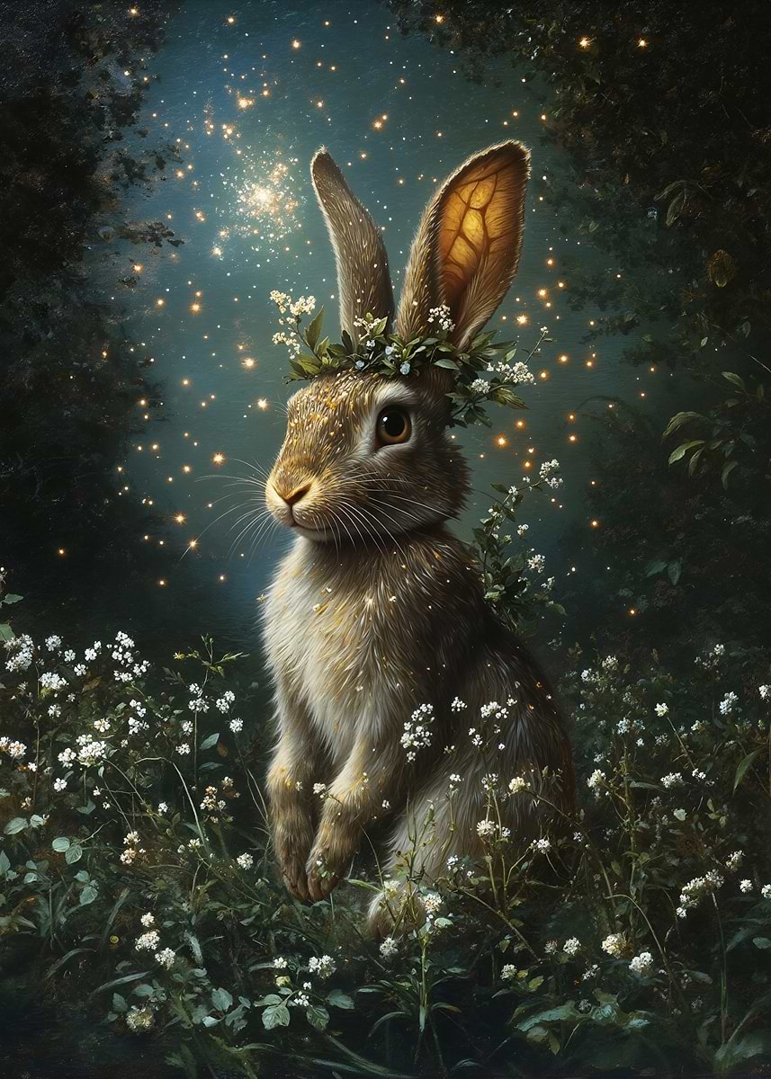 'Enchanted Rabbit with Floral Crown' Poster, picture, metal print ...