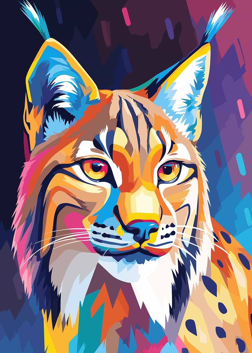 【 L出品 】 50×40cm size art Colorful Lynx Portrait' Poster, picture, metal print, paint by