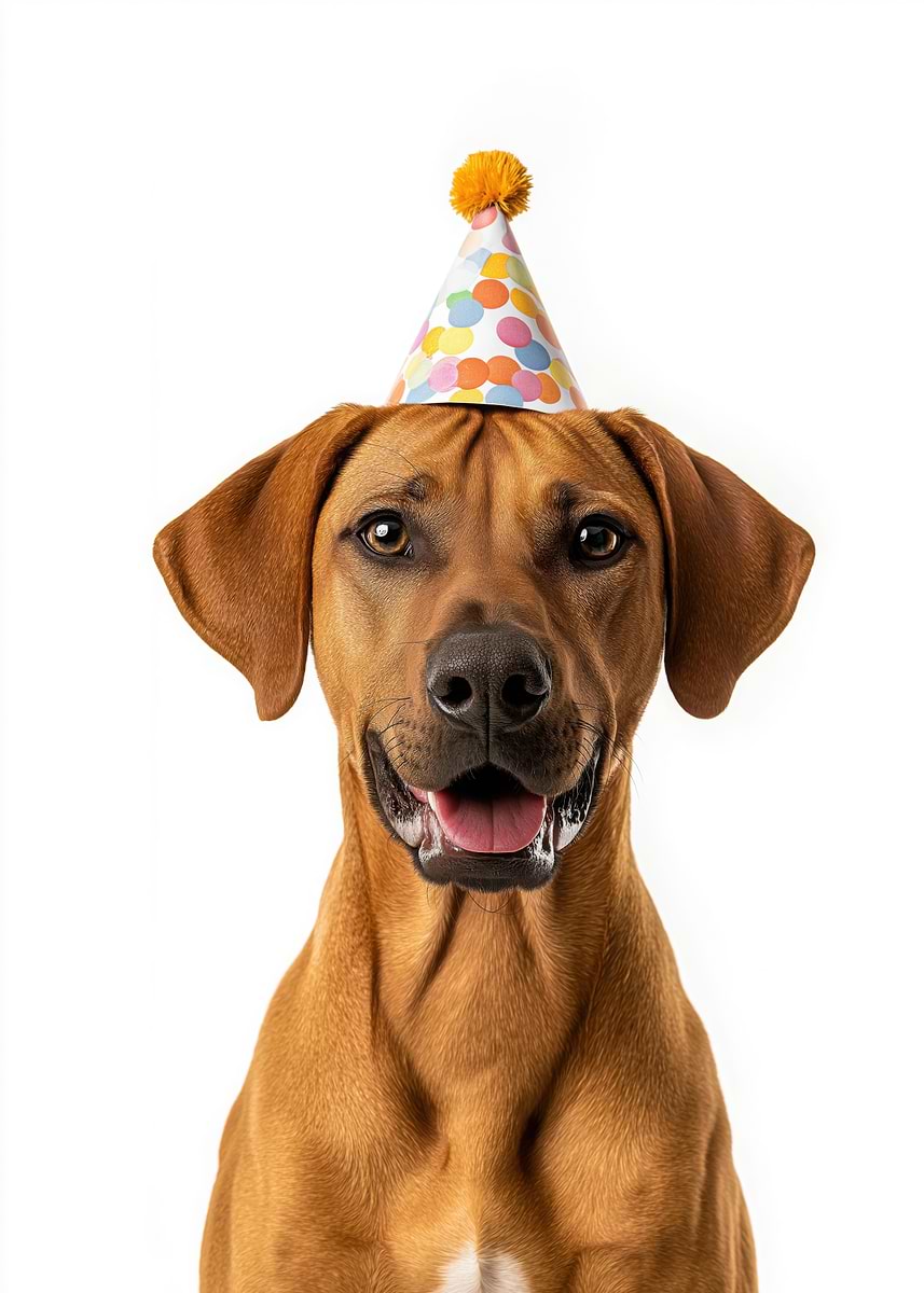 'Rhodesian Ridgeback Dog with Birthday Hat Portrait' Poster, picture ...