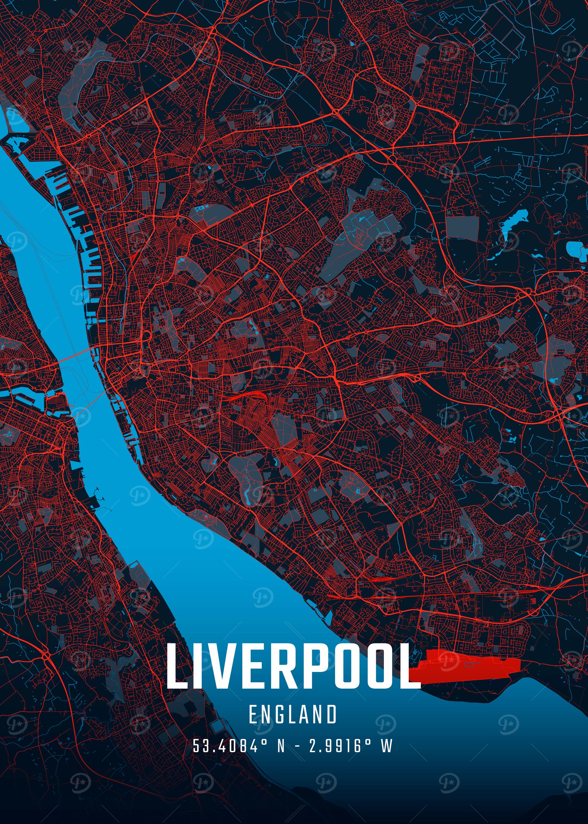 Liverpool Light Map 'Liverpool City Map' Poster, picture, metal print, paint by Notorious ...