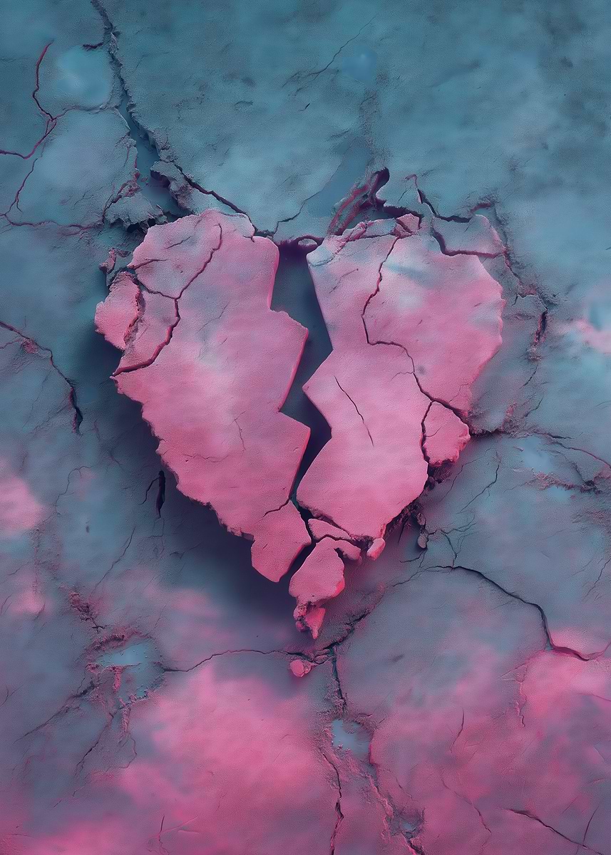 'Pink and Blue Cracked Heart' Poster, picture, metal print, paint by ...