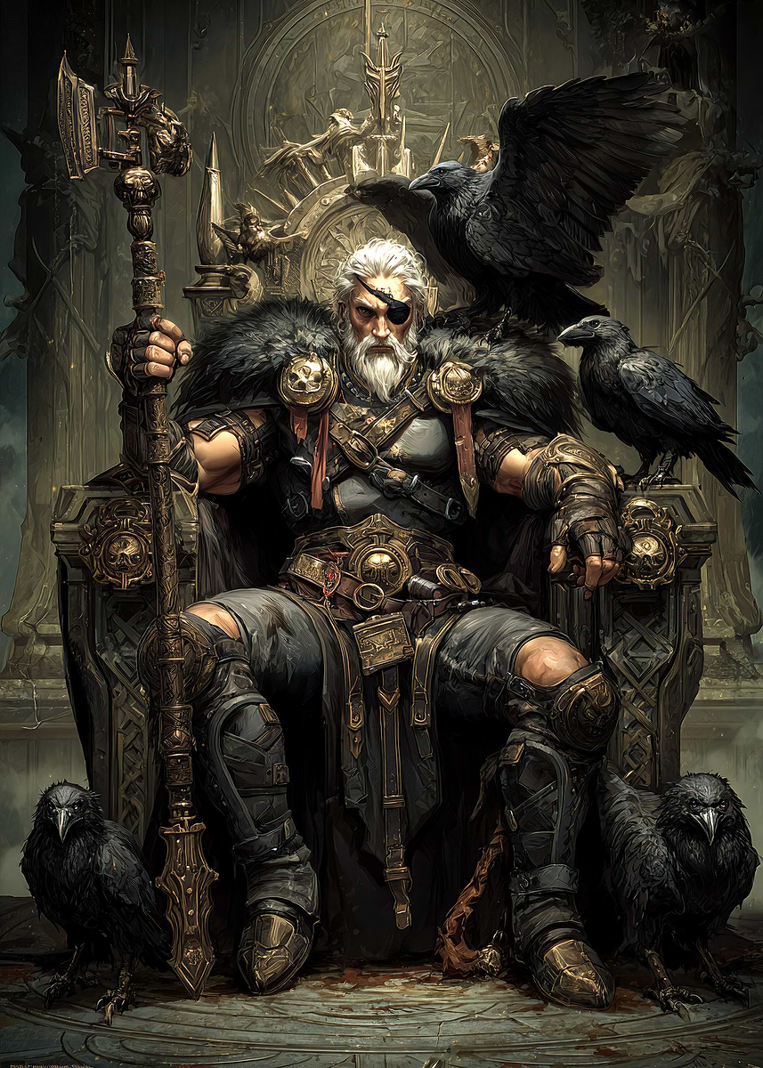 Odin on Throne with Ravens' Poster, picture, metal print, paint by