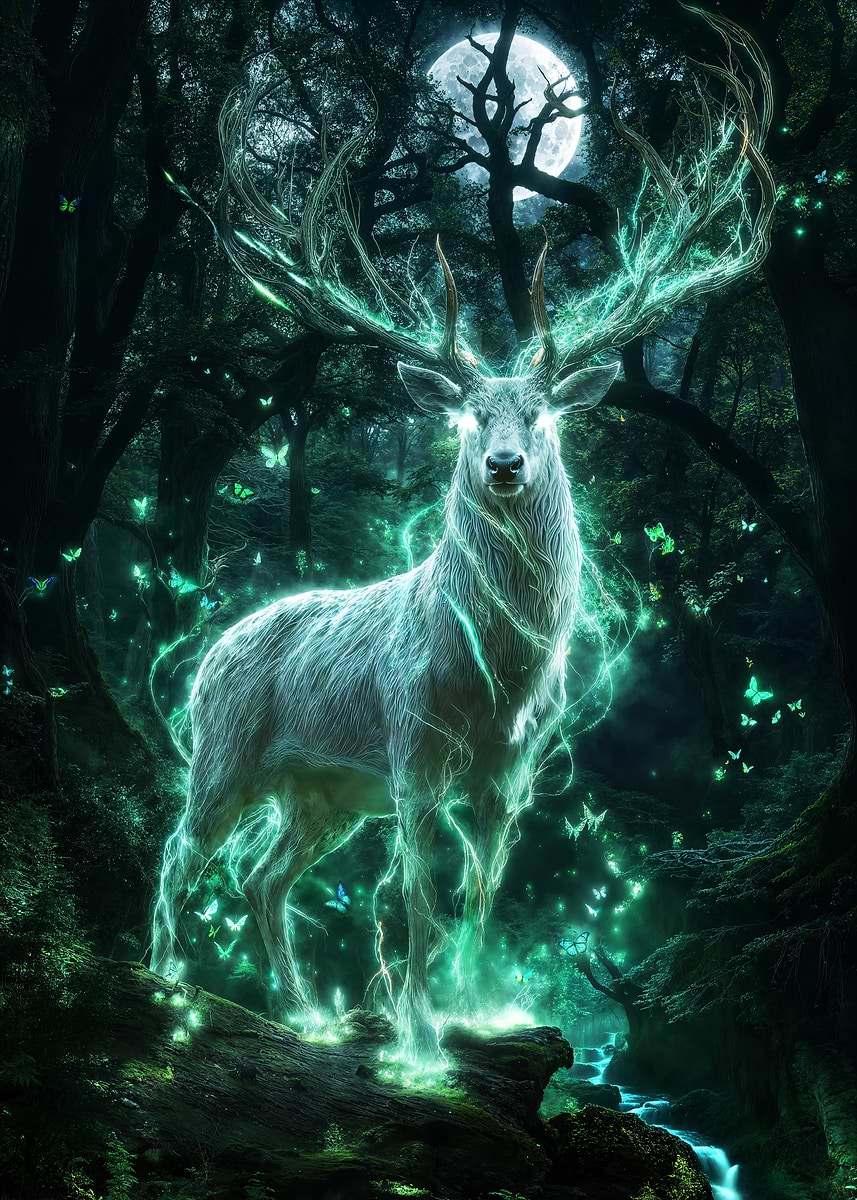 Forest Spirit of Renewal — from the Forgotten Fantasy Realms collection, a Pixaverse metal print