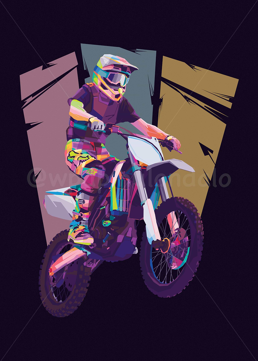 Mx Rider Poster 'Motocross Rider Colorful Digital Art' Poster, picture, metal print ...