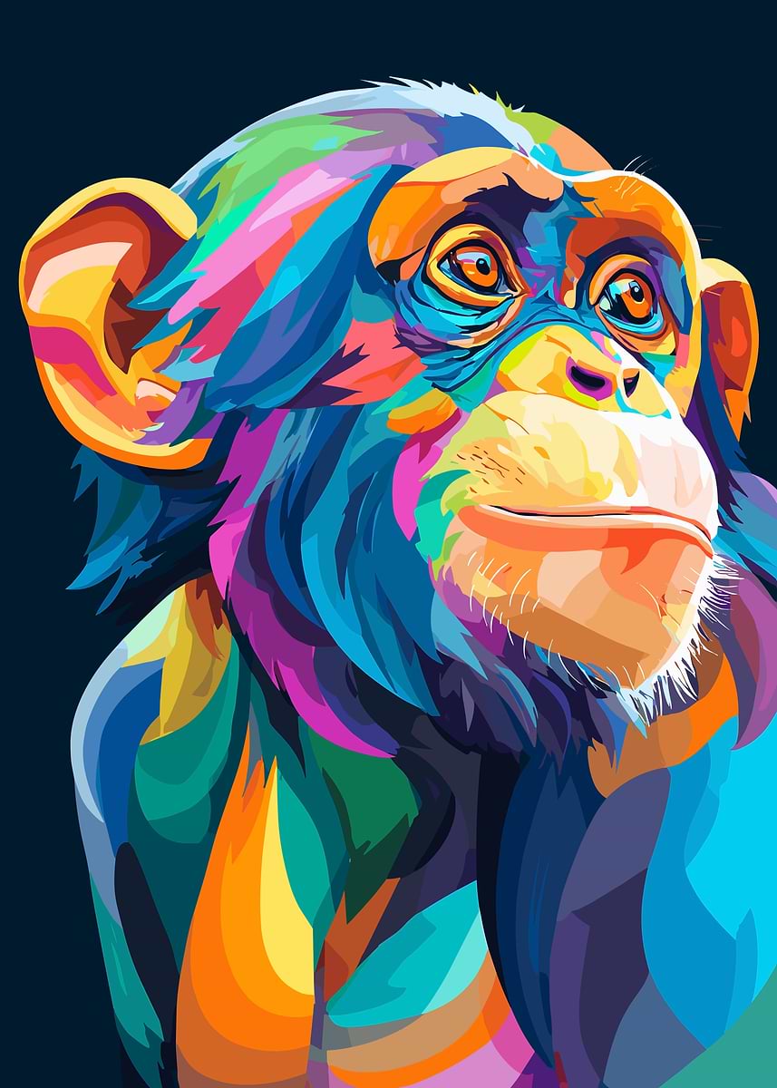 Colorful Monkey Portrait' Poster, picture, metal print, paint by