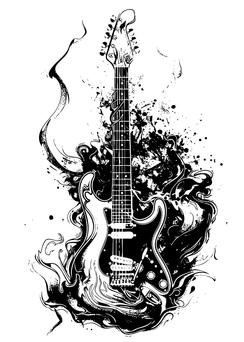 Electric Guitar Black and White Art' Poster, picture, metal print