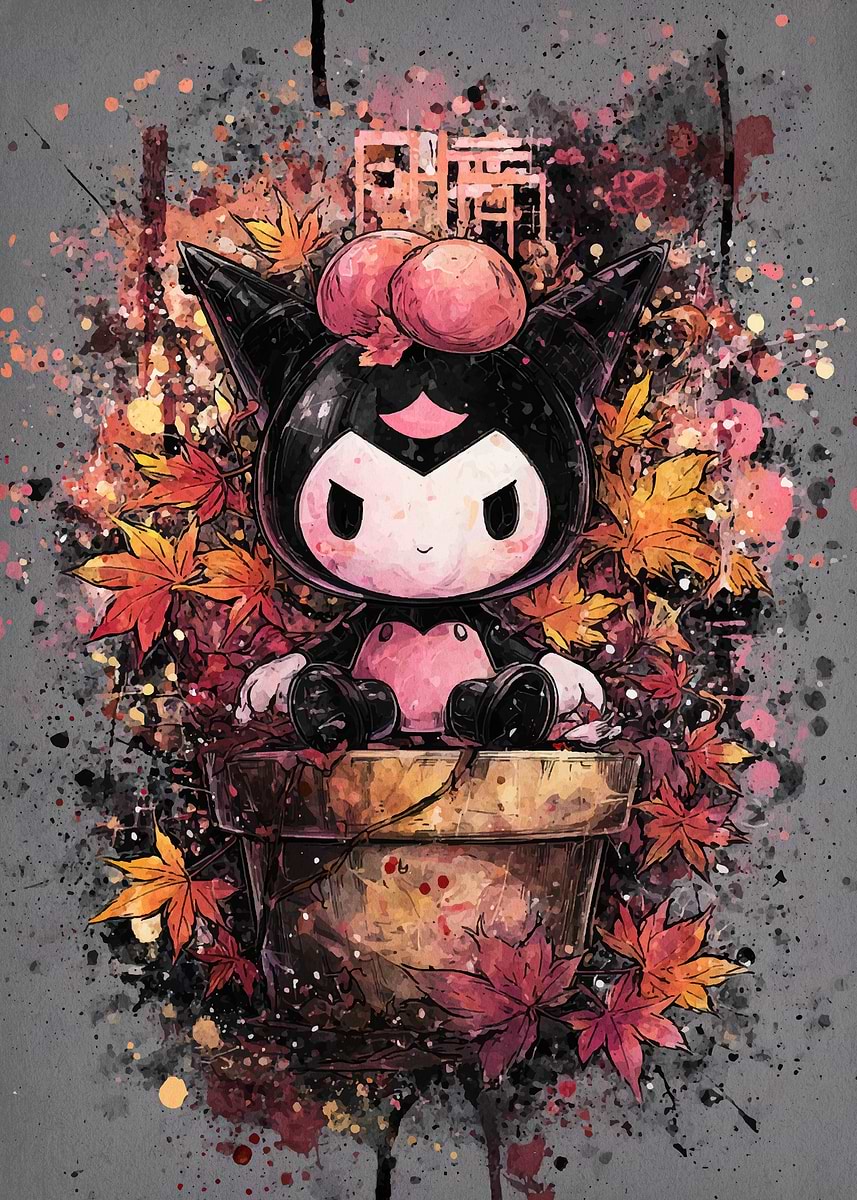 Kuromi in Autumn Leaves Pot' Poster, picture, metal print, paint