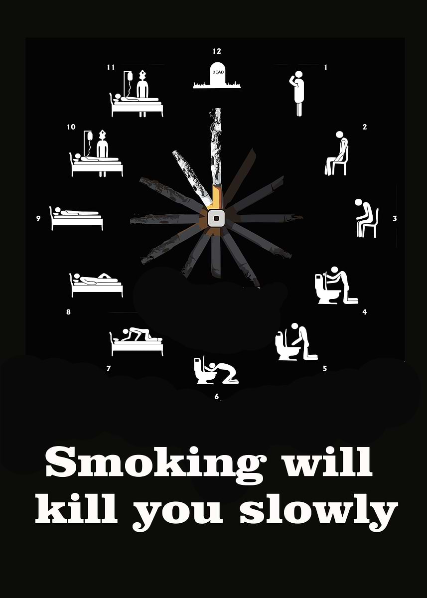 Smoking Kills Clock' Poster, picture, metal print, paint by seems retro art 