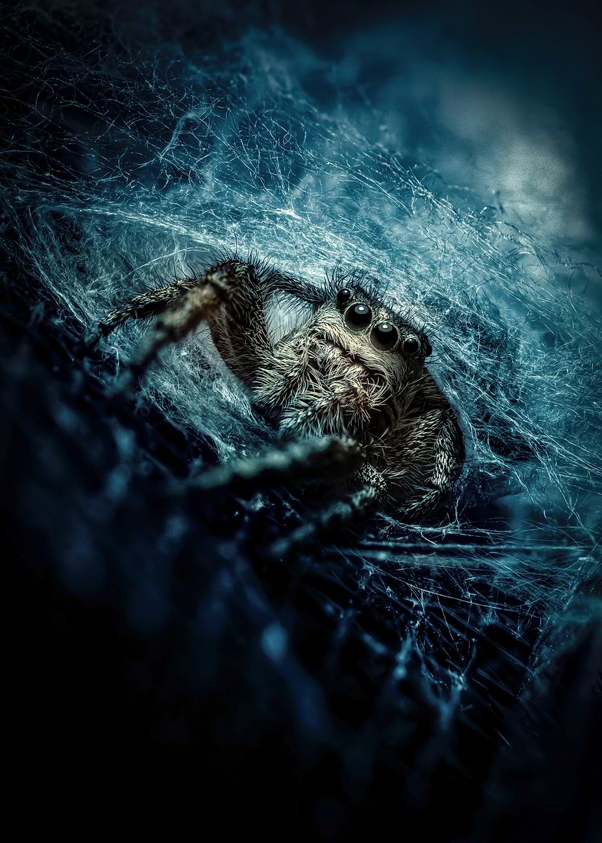 'Spider in Web, Macro Photography' Poster, picture, metal print, paint ...