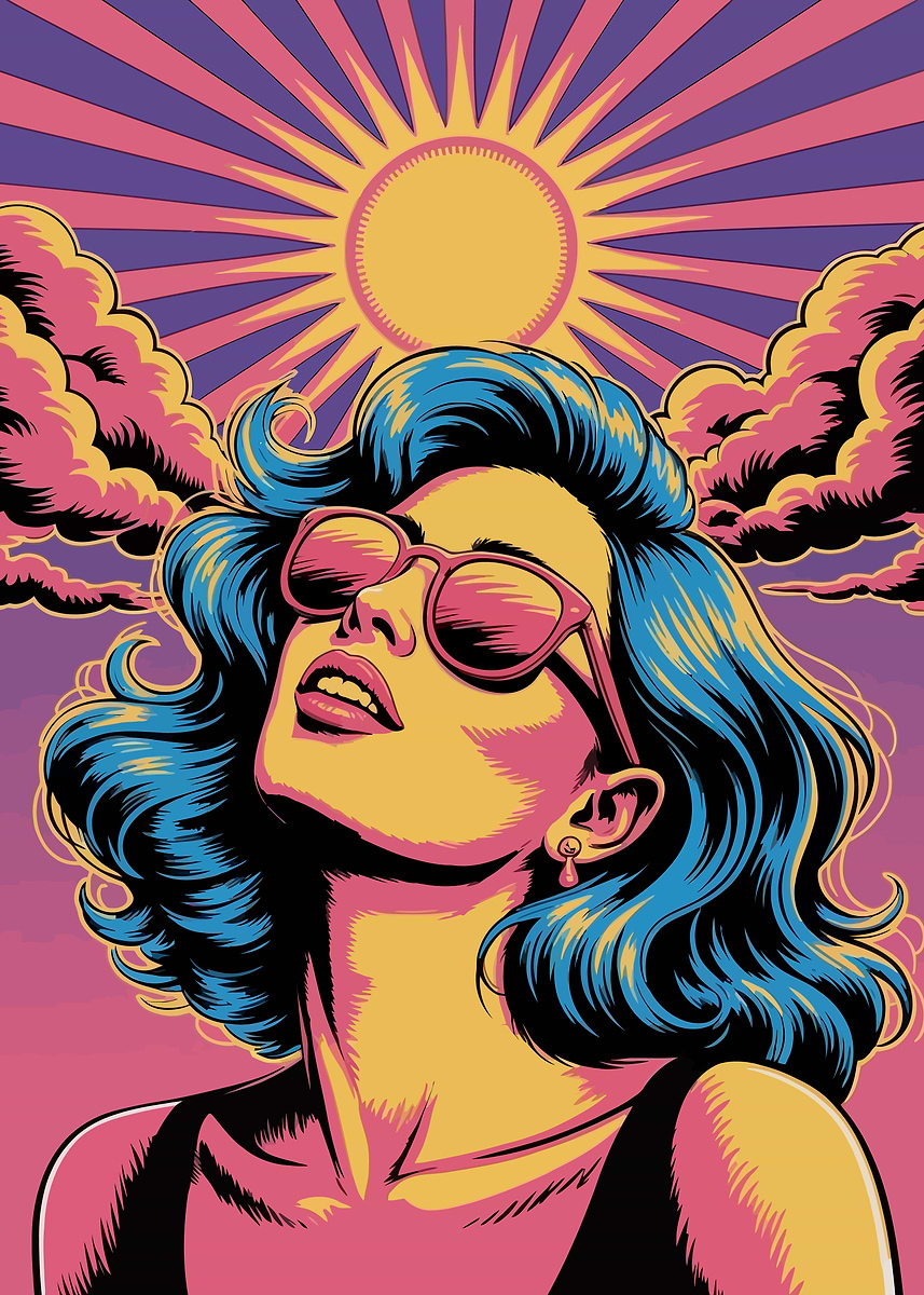Woman with Sunglasses in Retro Style' Poster, picture, metal print