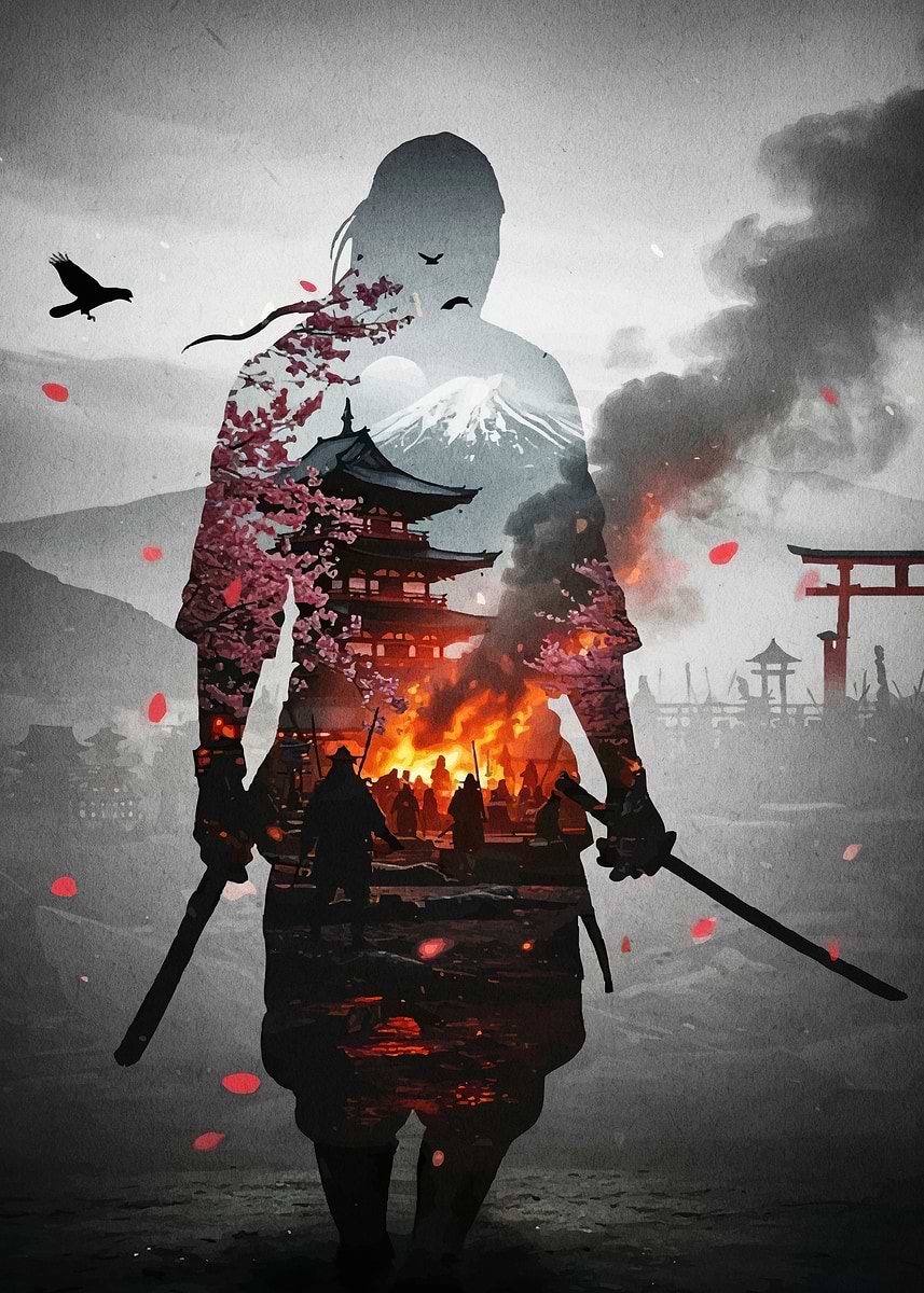 Samurai Japanese Landscape' Poster, picture, metal print, paint by
