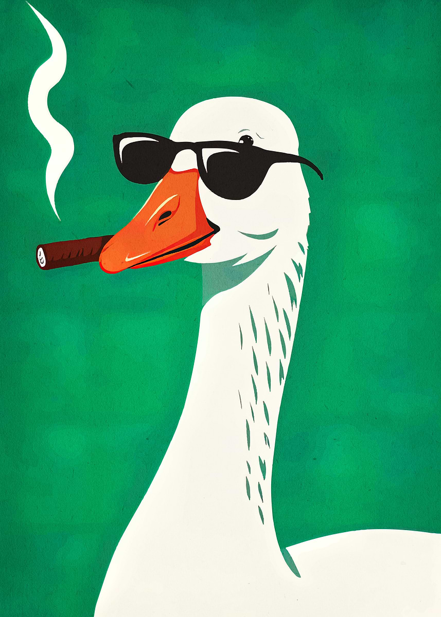 'Cool Goose with Cigar and Sunglasses' Poster, picture, metal print, paint  by Magdalena Hartley