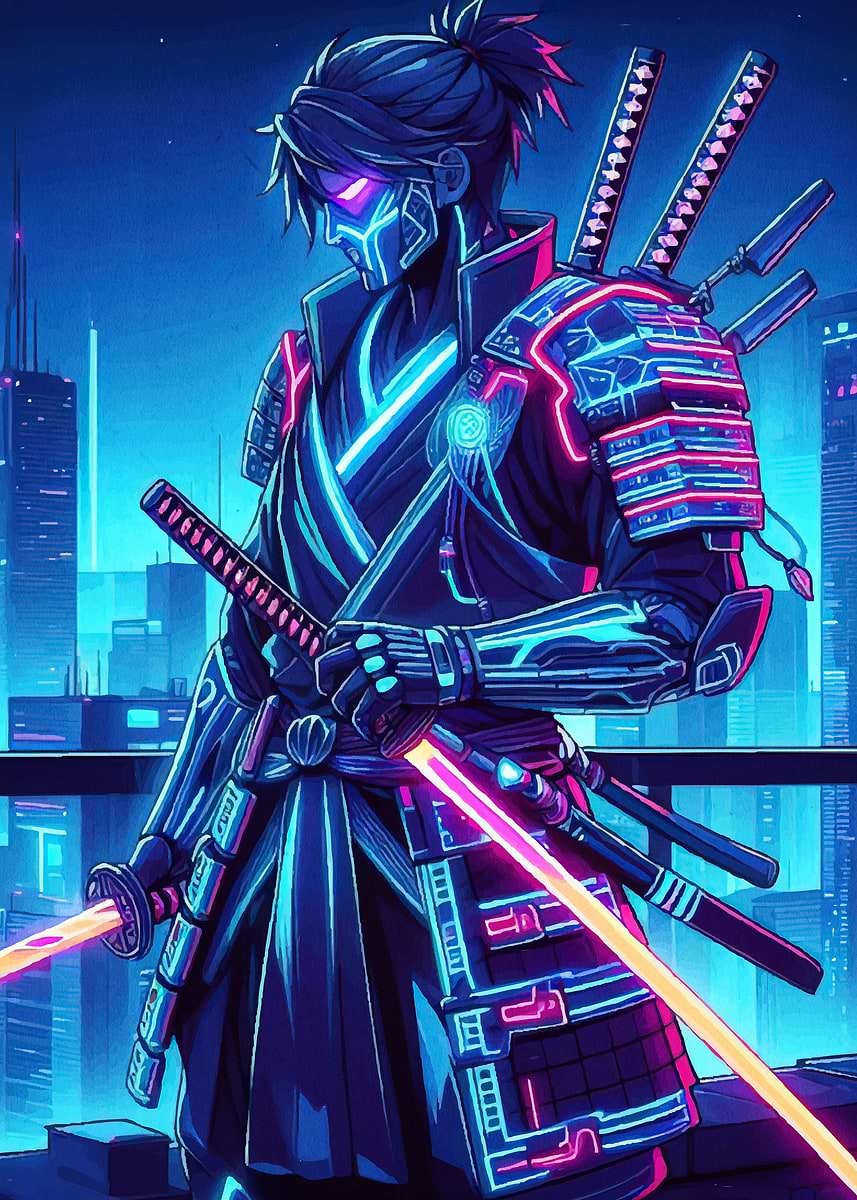 'Cyberpunk Neon Samurai ' Poster, picture, metal print, paint by Ayla ...