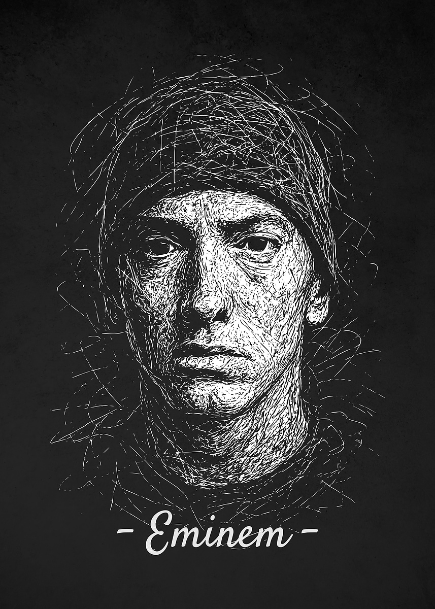 Eminem Portrait - Black and White Scribble Art' Poster, picture