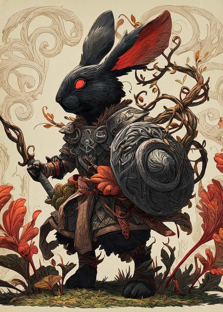 'Armored Rabbit Warrior with Red Eyes' Poster, picture, metal print ...