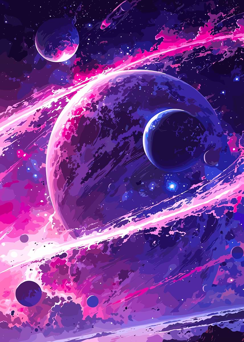 'Cosmic Purple and Pink Planetscape' Poster, picture, metal print ...