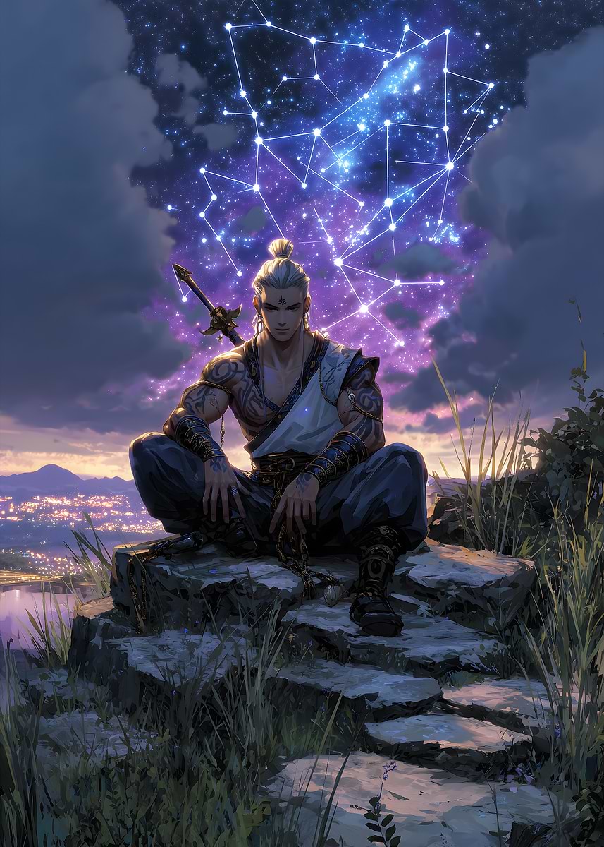 'Warrior Contemplating Constellations' Poster, picture, metal print ...
