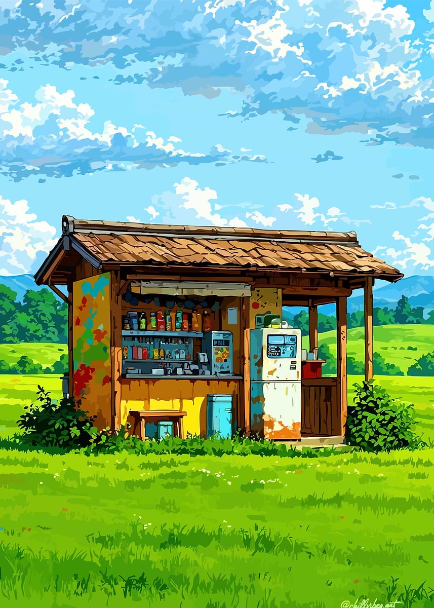 'Rural Shop in Anime Style' Poster, picture, metal print, paint by tra ...