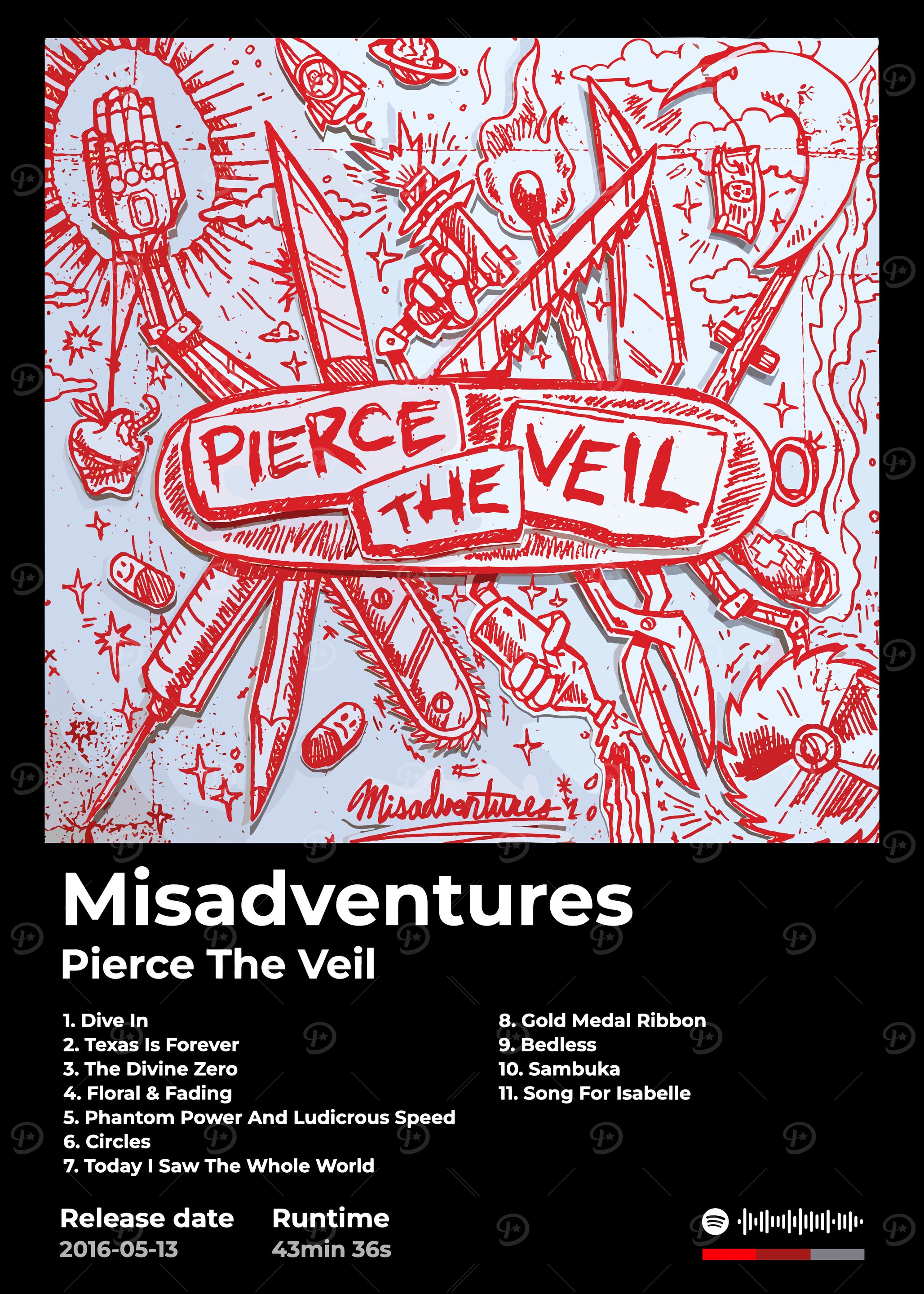 Pierce The Veil - Misadventures Album' Poster, picture, metal