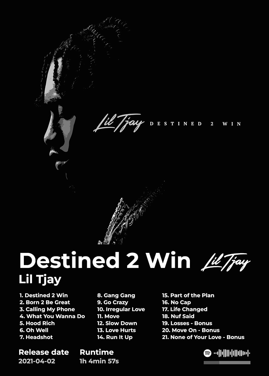 Lil Tjay - Destined 2 Win Album' Poster, picture, metal print