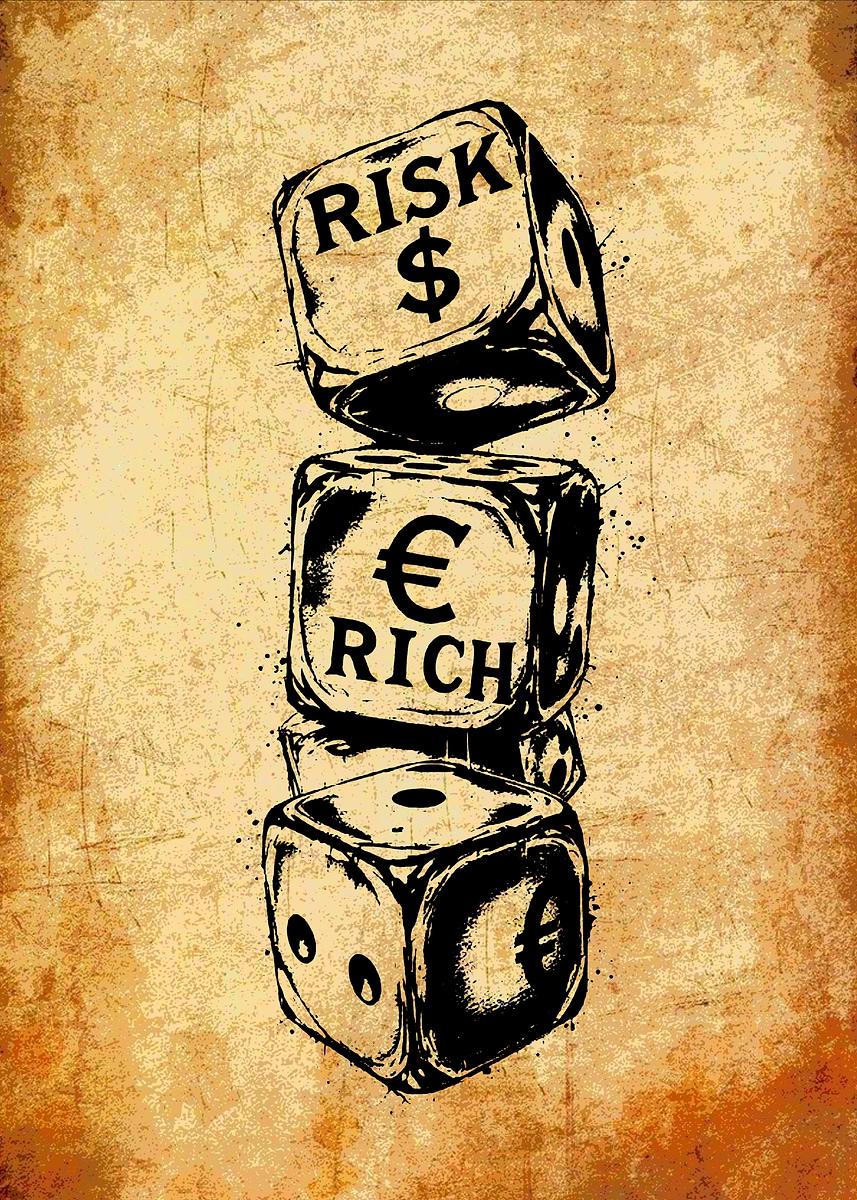 Reward Risk Dice 'Risk and Reward Dice Stack' Poster, picture, metal print, paint by ...