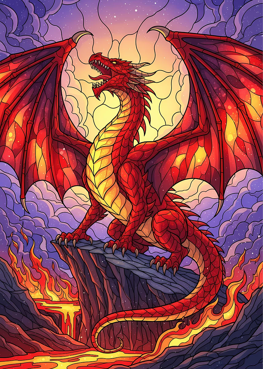 Red Dragon on Cliff' Poster, picture, metal print, paint by Nervas