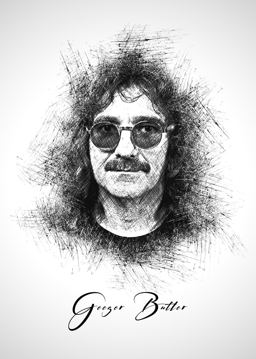 'Geezer Butler Sketch Portrait' Poster, picture, metal print, paint by ...