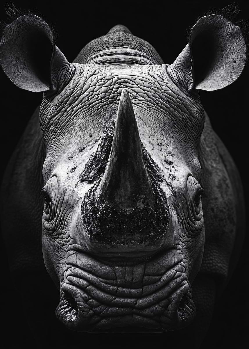 'Monochrome Rhino Portrait' Poster, picture, metal print, paint by ...