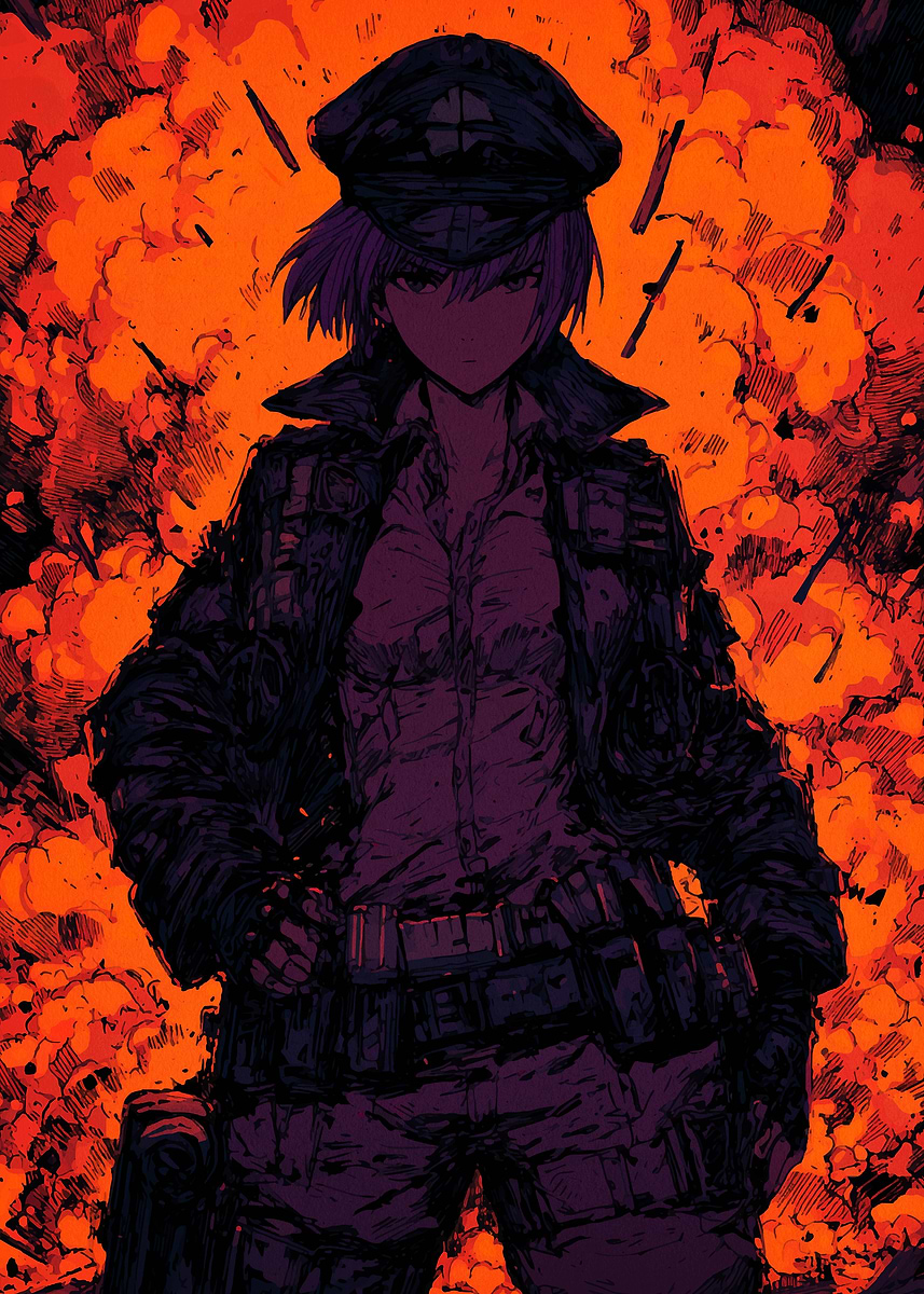 'Anime Girl in Military Uniform Explosion' Poster, picture, metal print ...