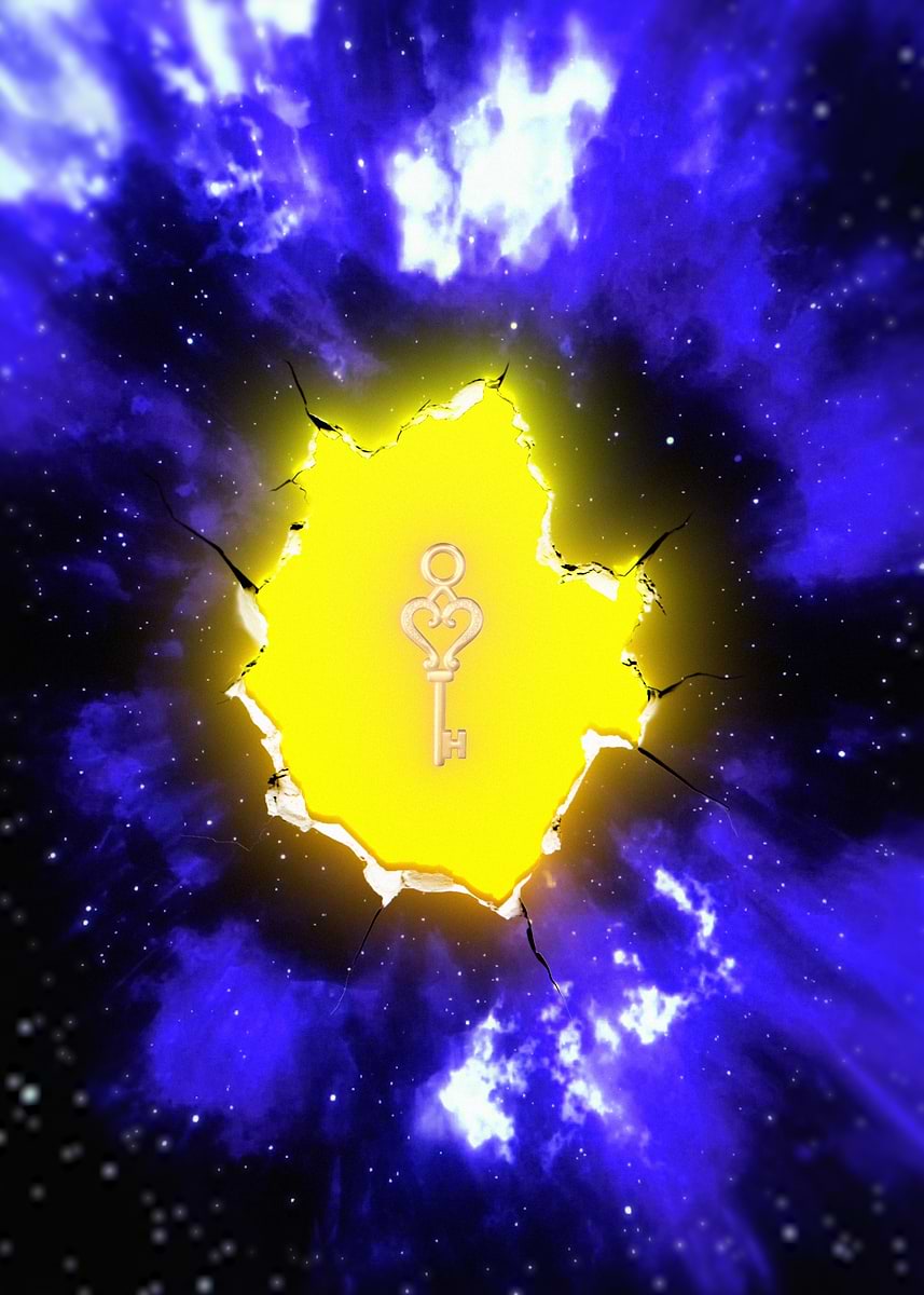'Golden Key in Cosmic Portal' Poster, picture, metal print, paint by ...