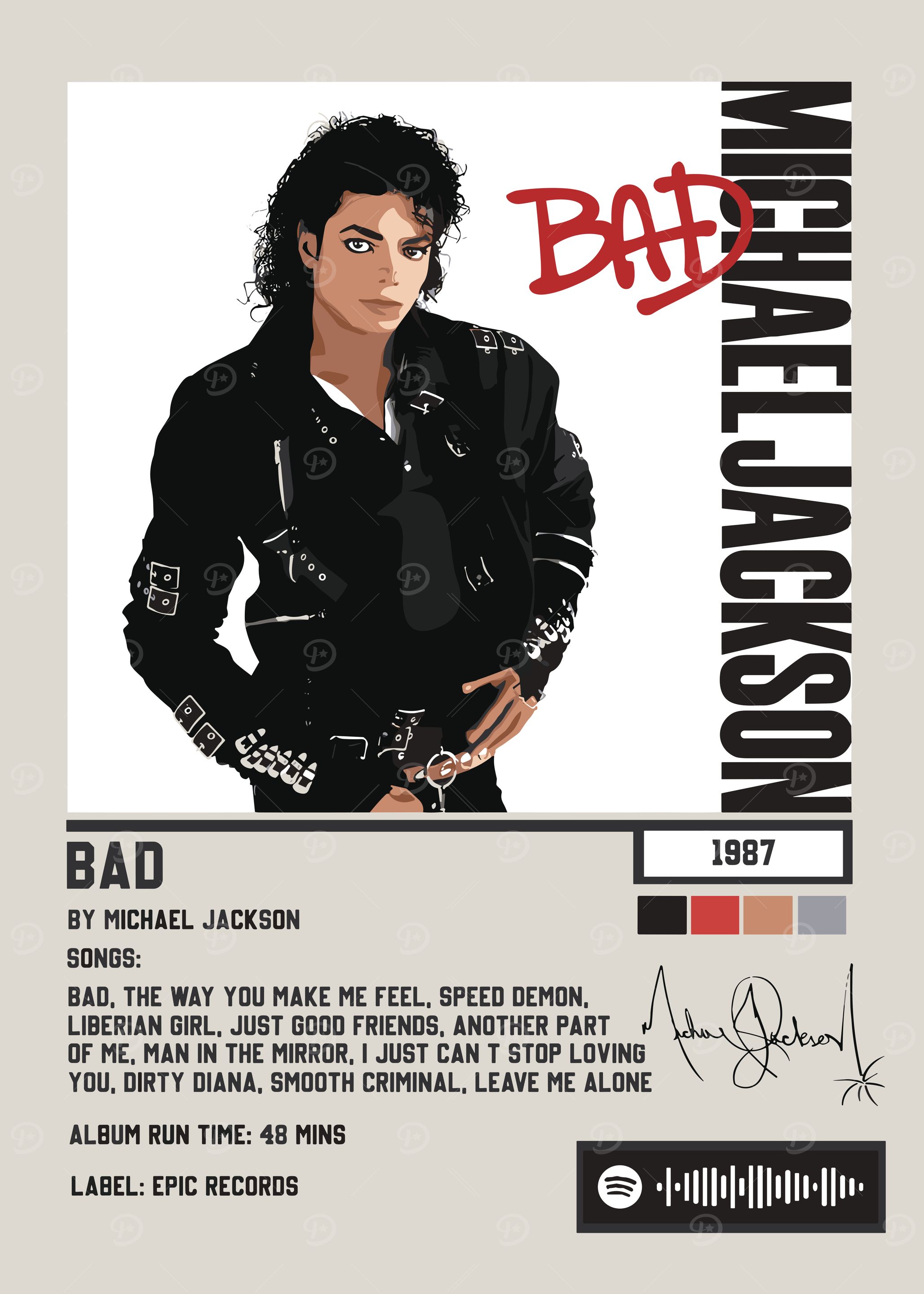 Michael Jackson - Bad Album Art' Poster, picture, metal print