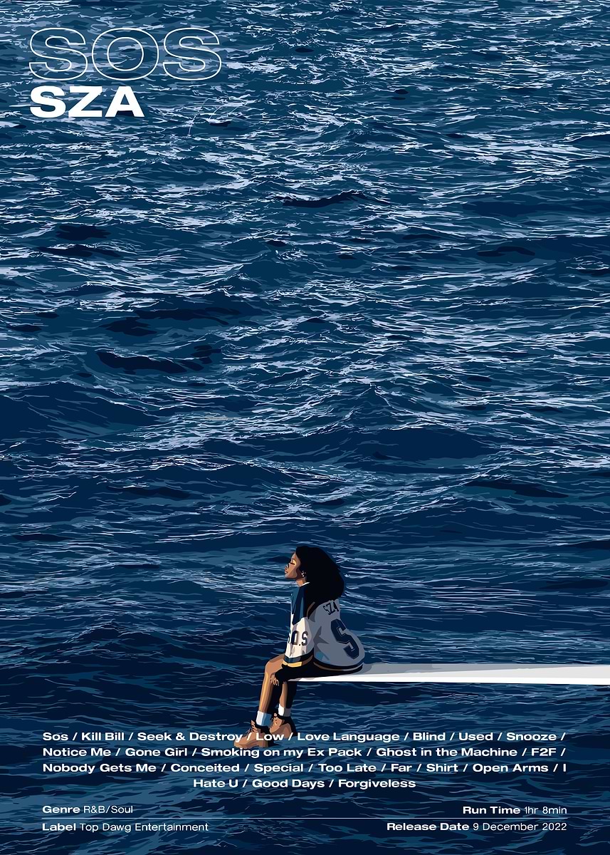 SZA SOS Album Cover Art' Poster, picture, metal print, paint by