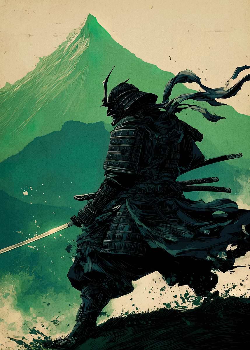 Samurai Warrior with Mountain Backdrop' Poster, picture, metal