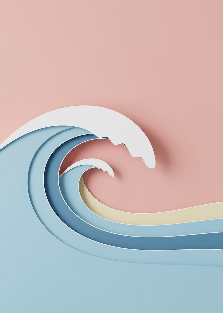 Pink Wave Paper 'Paper Cut Wave on Pink Background' Poster, picture, metal print, paint ...