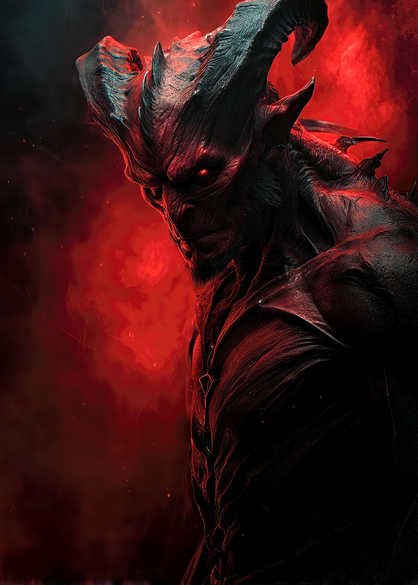 Horned Demon in Red Haze' Poster, picture, metal print, paint by