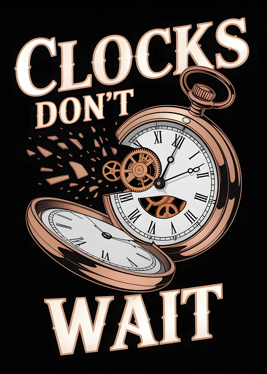 'Clocks Don't Wait Illustration' Poster, picture, metal print, paint by ...