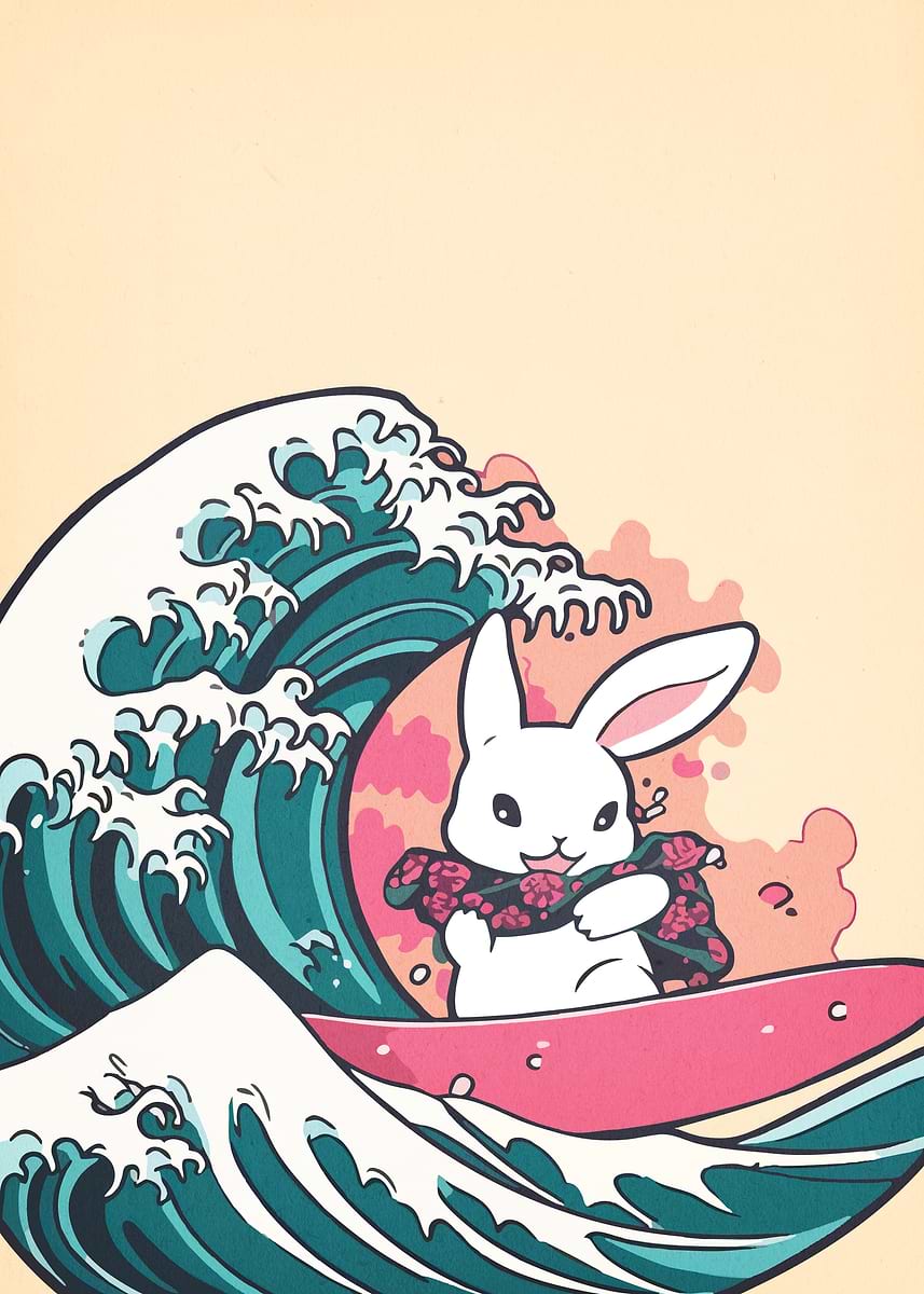 'Rabbit Surfing Wave ' Poster, picture, metal print, paint by Tracy ...