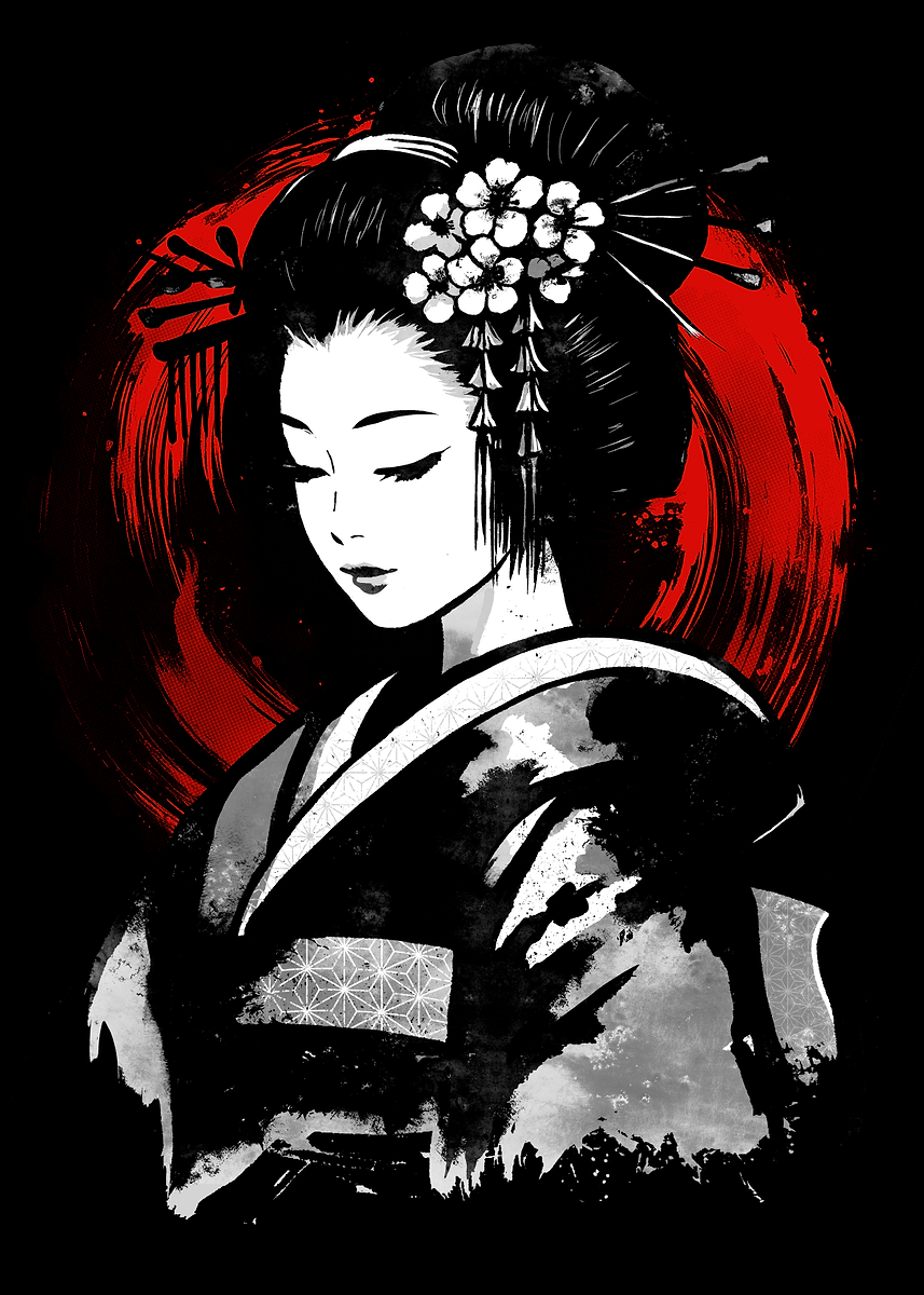 Geisha Red Ssun' Poster, picture, metal print, paint by Fanfreak