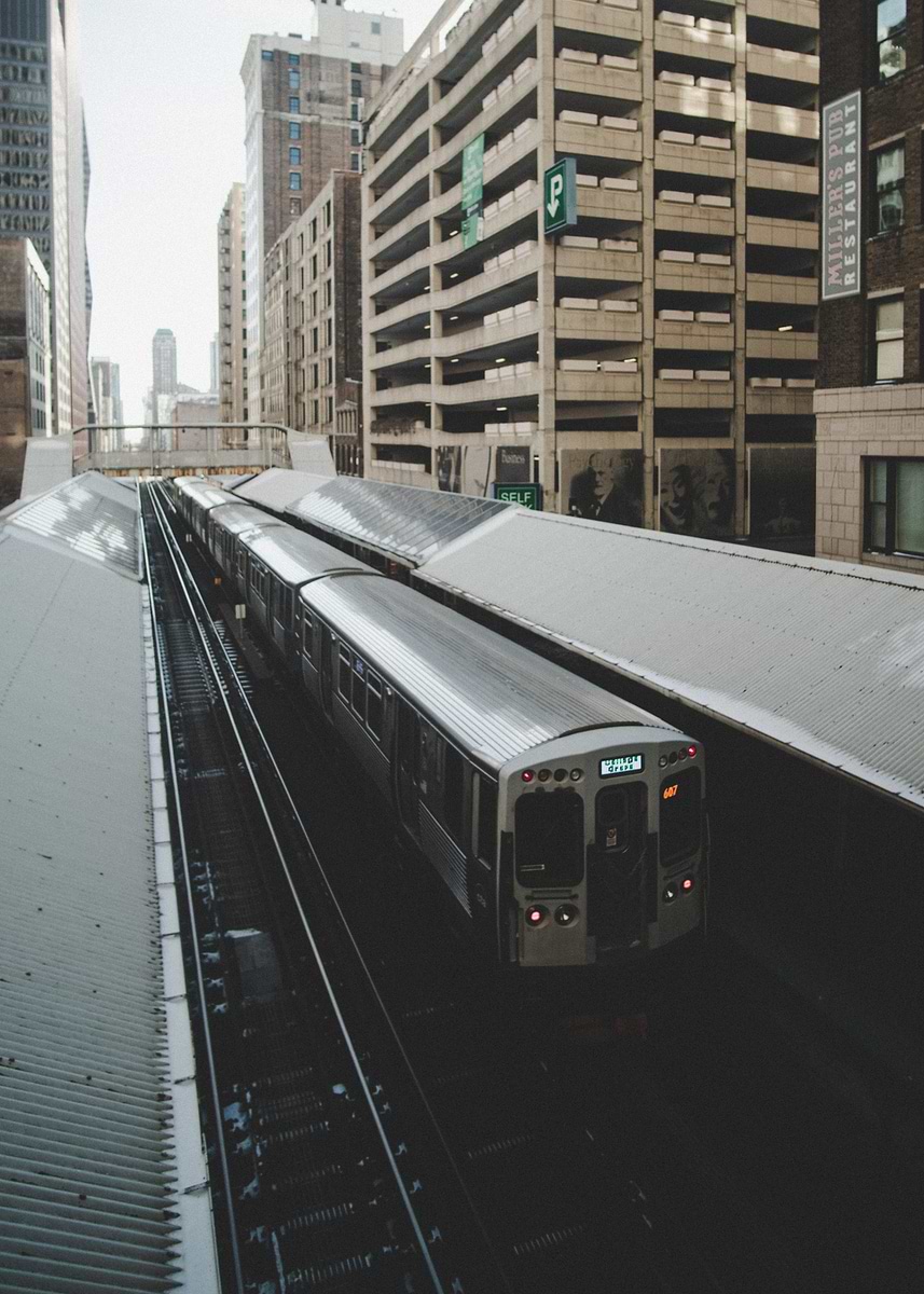 Urban Setting Train 'Chicago Train in Urban Setting' Poster, picture, metal print, paint by ...