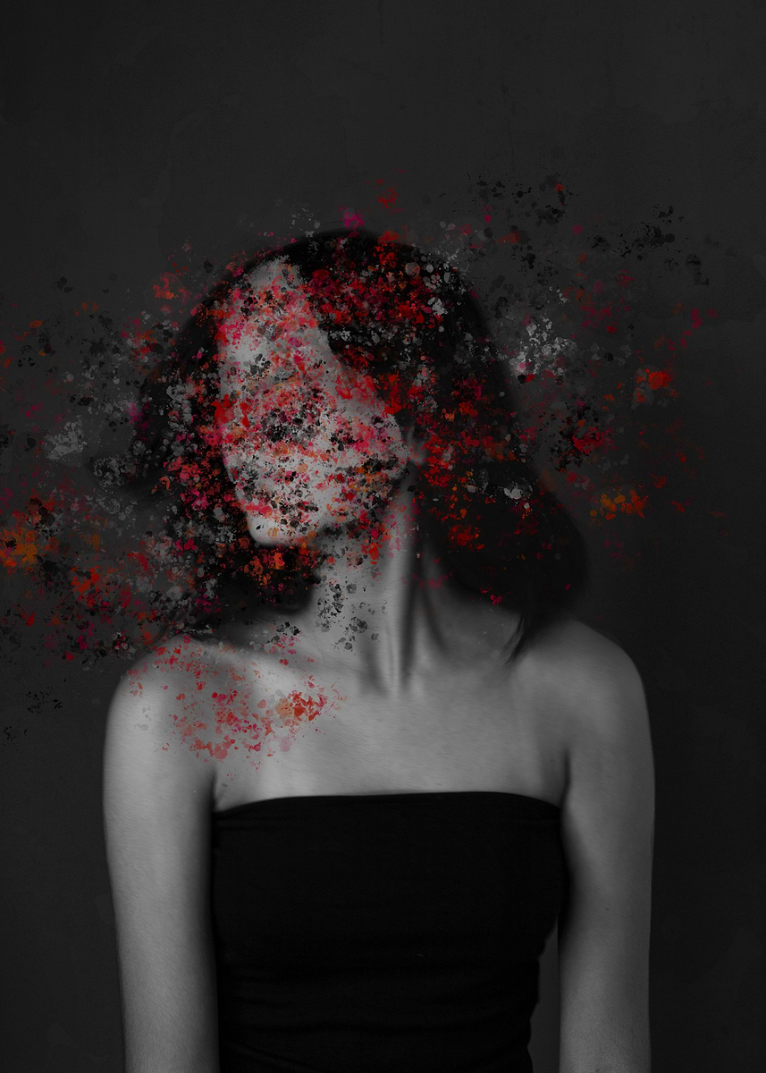 'Abstract Portrait with Red Splatter' Poster, picture, metal print ...