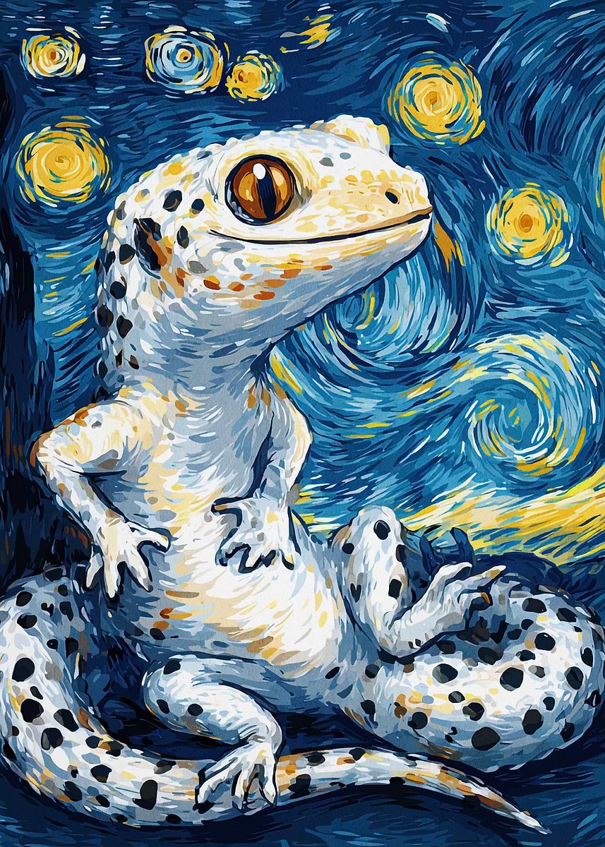 Starry Gecko 'Gecko in Starry Night Style' Poster, picture, metal print, paint by ...