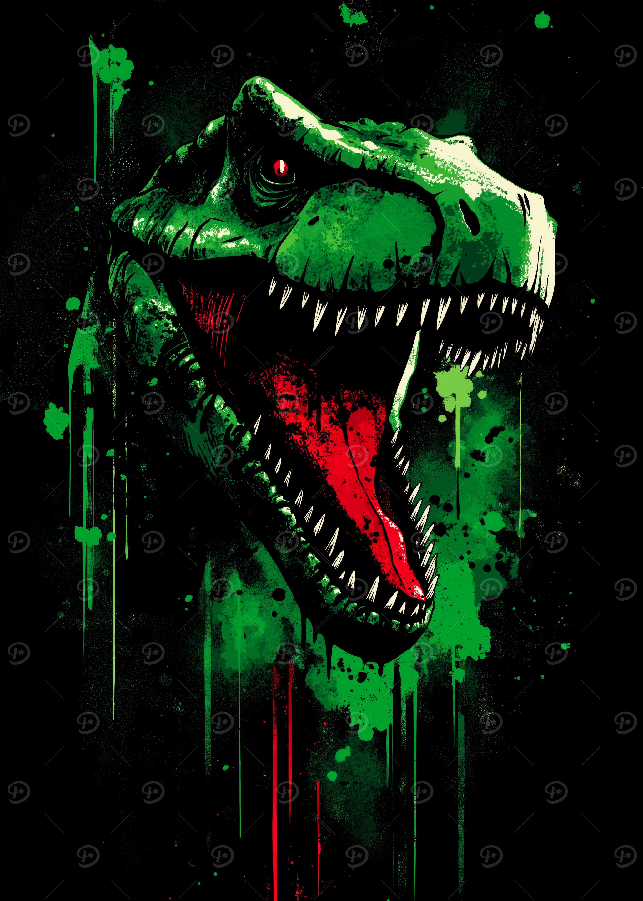 Green T-Rex Head with Red Accents' Poster, picture, metal print