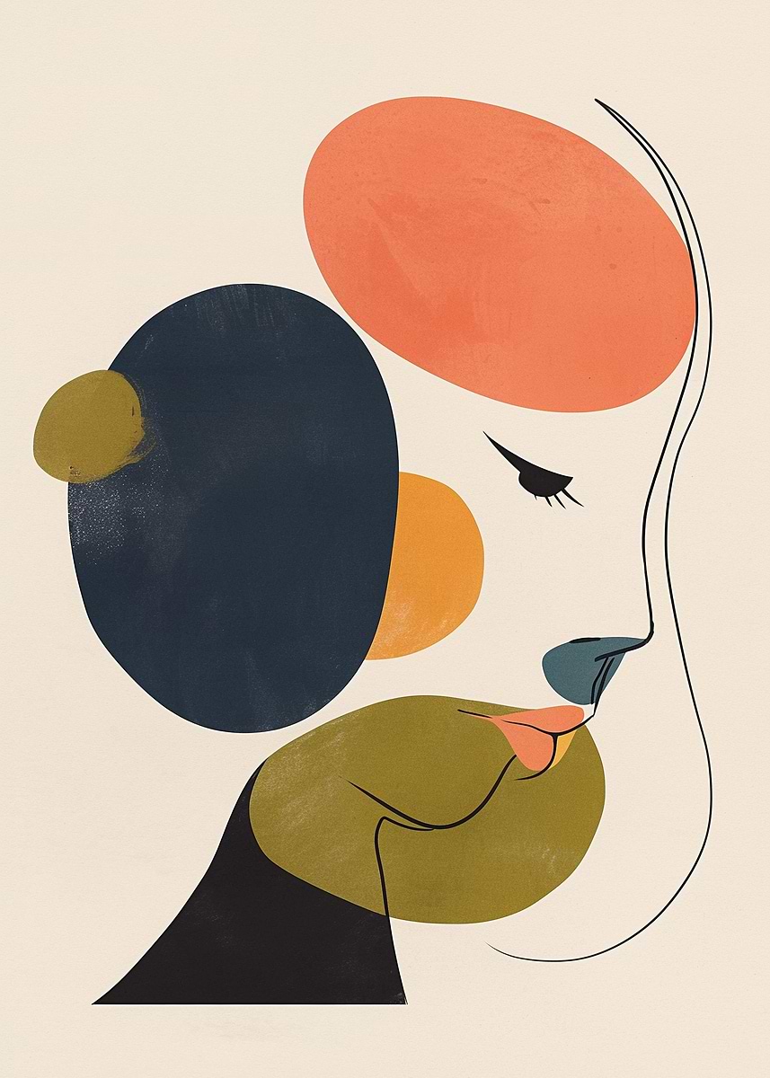 Abstract Shape Portrait Simple 'Abstract Portrait with Geometric Shapes' Poster, picture, metal print ...