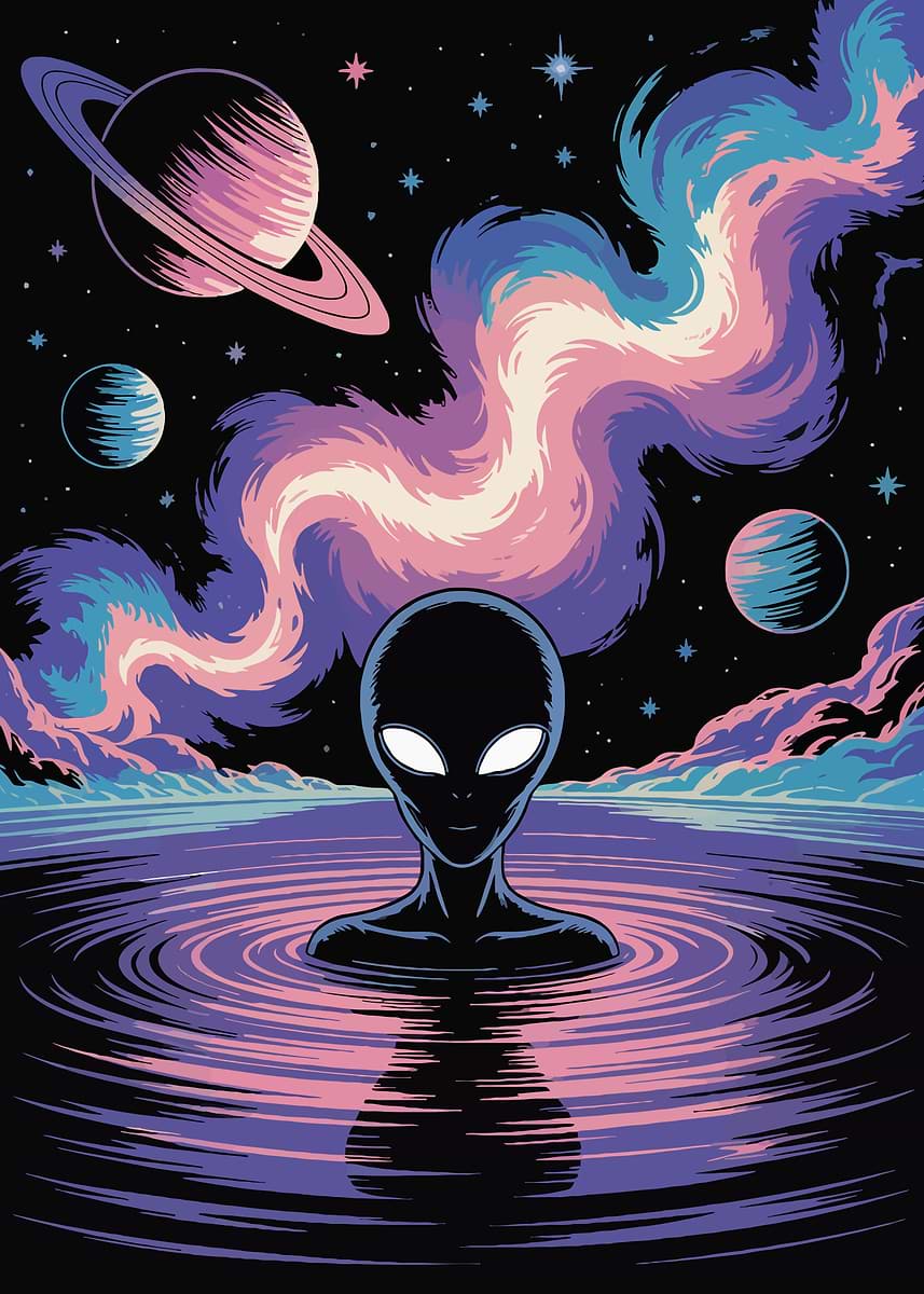 'Alien in Space Water' Poster, picture, metal print, paint by Pixes ...