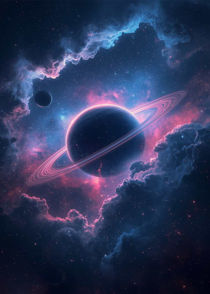 'Ringed Planet in Nebula' Poster, picture, metal print, paint by ...