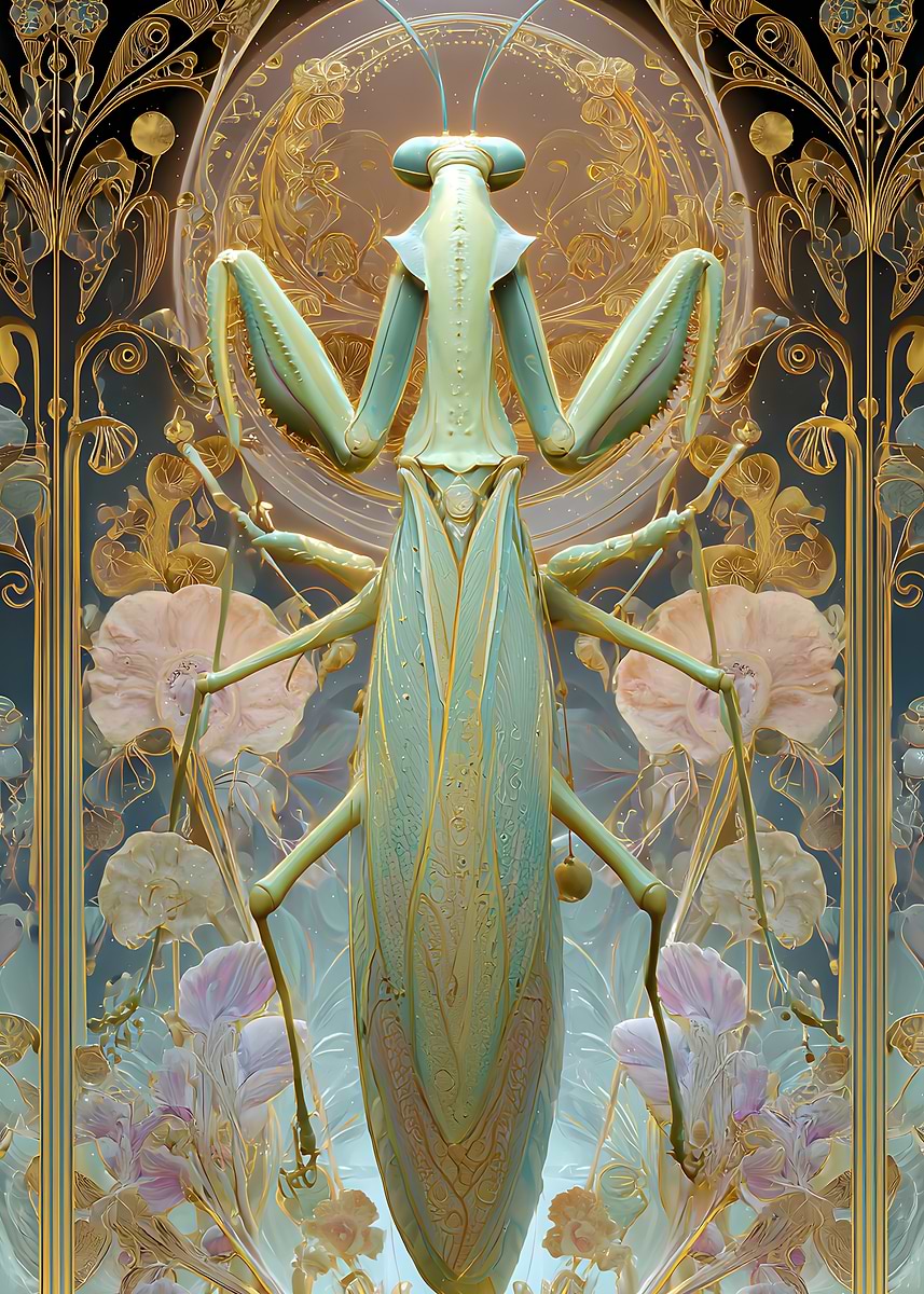 Ornate Praying Mantis Art Nouveau' Poster, picture, metal print